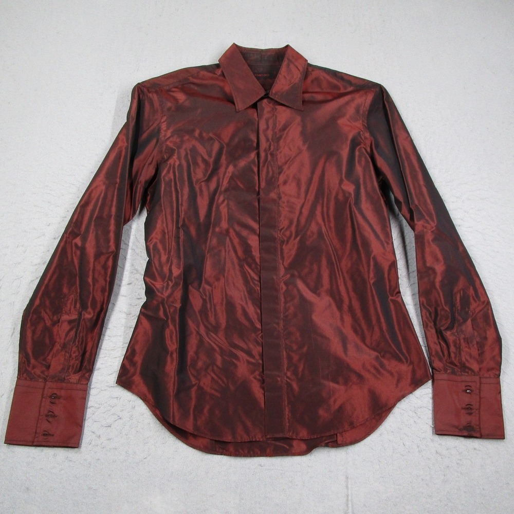 Romeo Gigli Mens Iridescent Burgundy Button Up Shirt Size 42 16.5 Long Sleeve